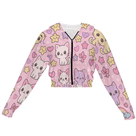 Harajuku Kawaii Cat Rainbow Cropped Jacket