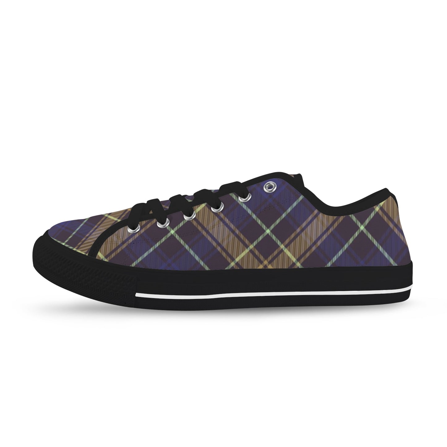 Dark Blue Plaid Low Top Women's Shoes
