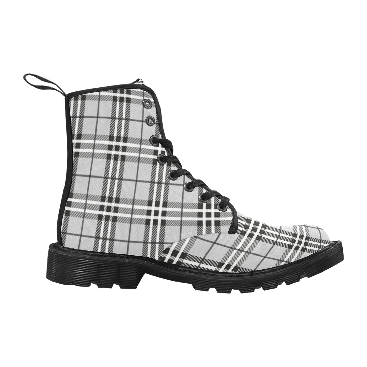 Gray Plaid Women's Lace Up Canvas Boots