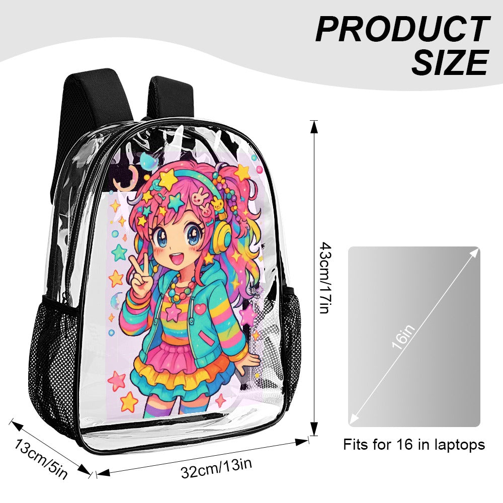 Harajuku Kawaii Anime Girl Transparent Backpack 17 Inch