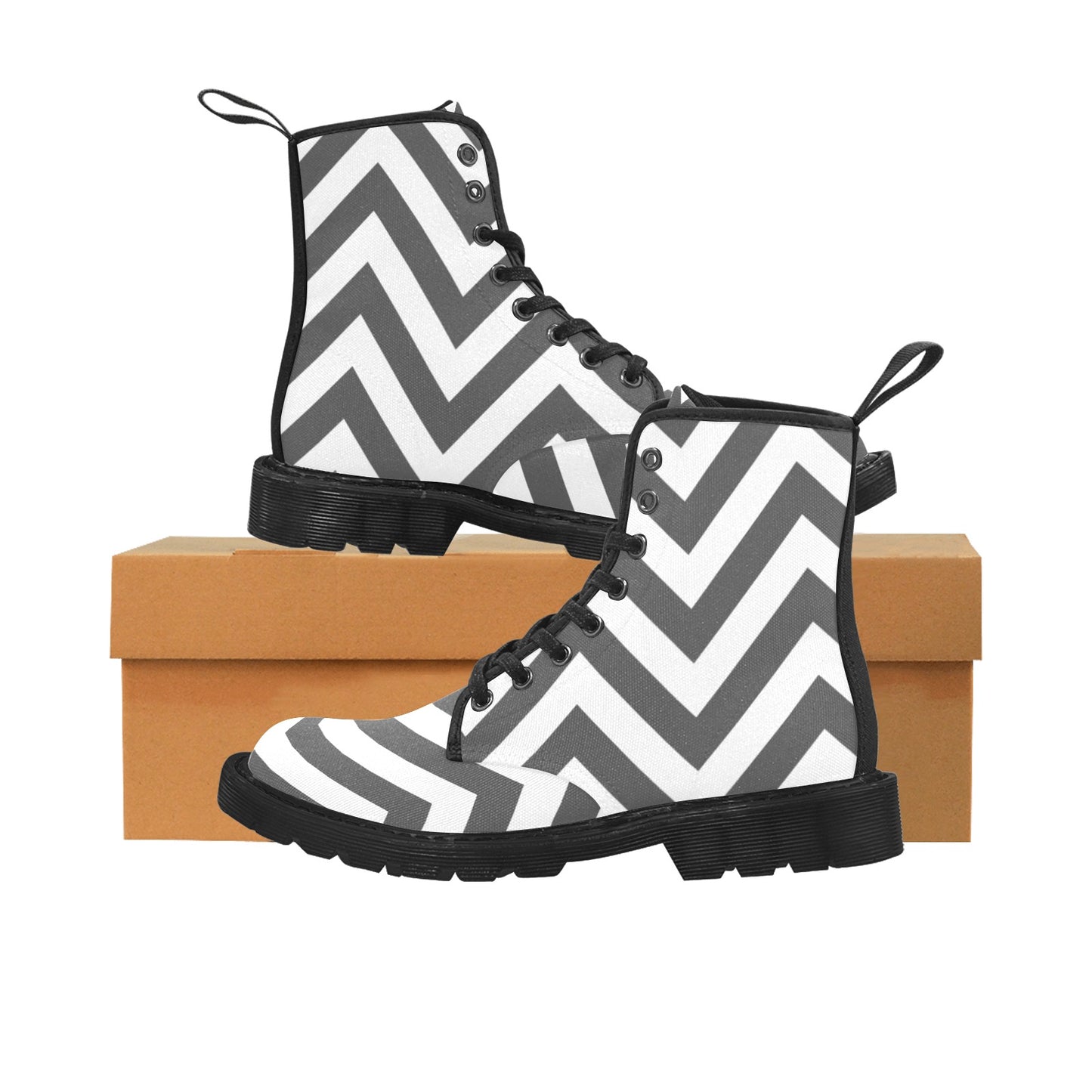 Dark Gray & White Zig Zag Women's Lace Up Canvas Boots