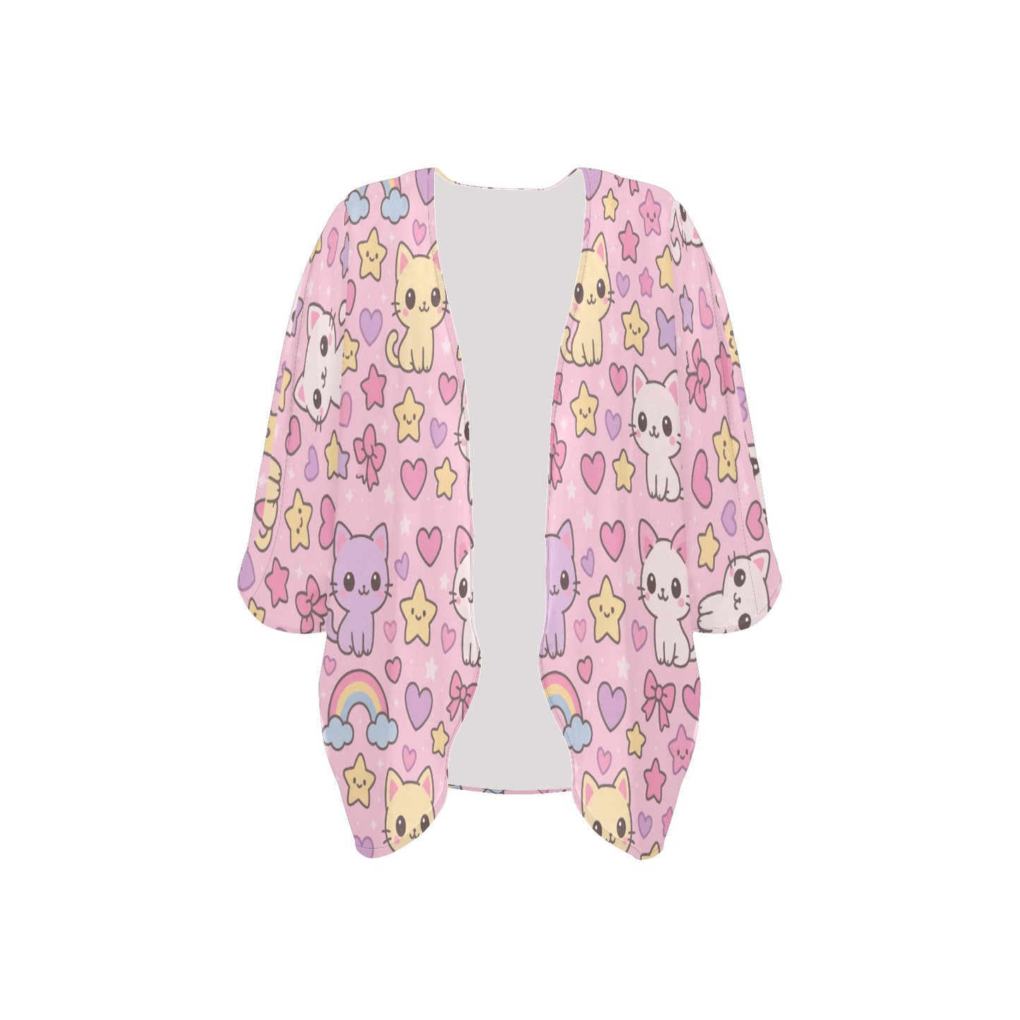 Harajuku Kawaii Cat Rainbow Women's Kimono Cover Up
