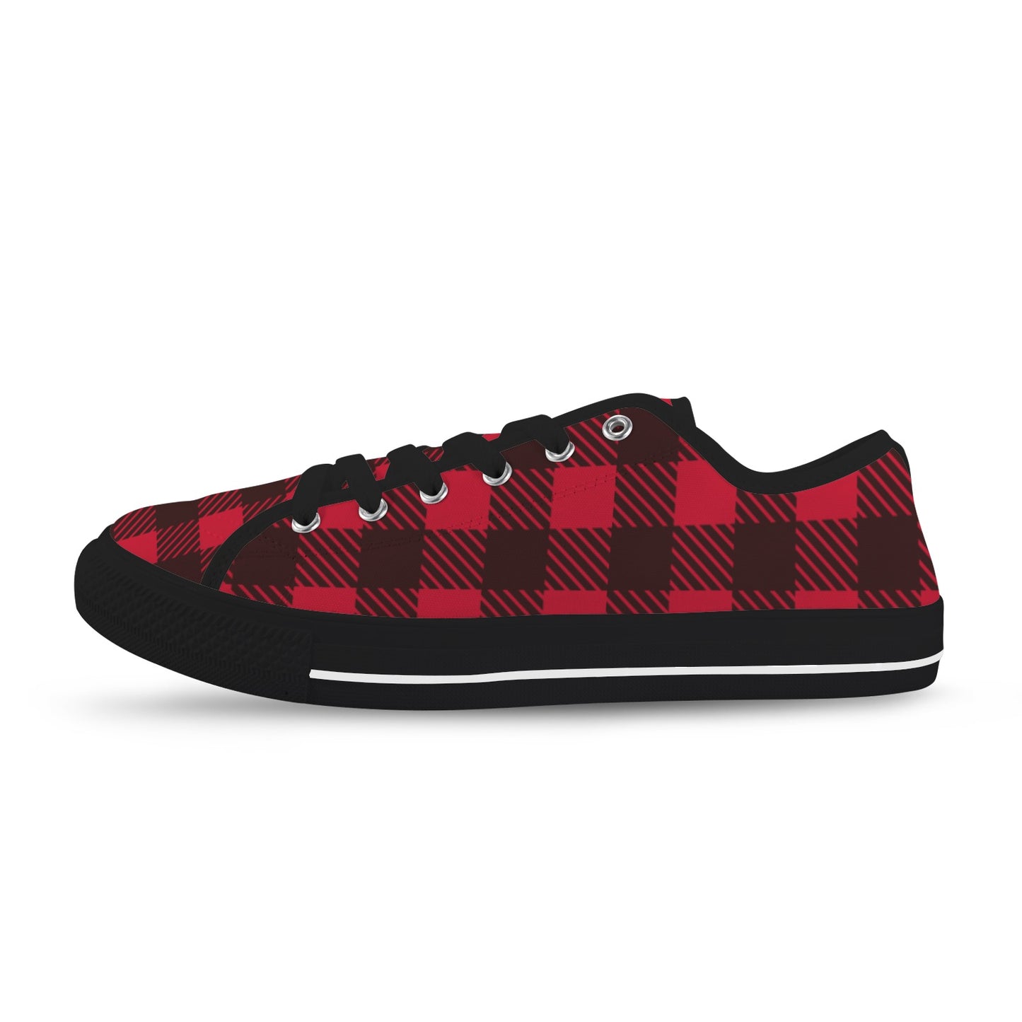 Red and Black Checkerboard Lumberjack Low Top Women's Shoes