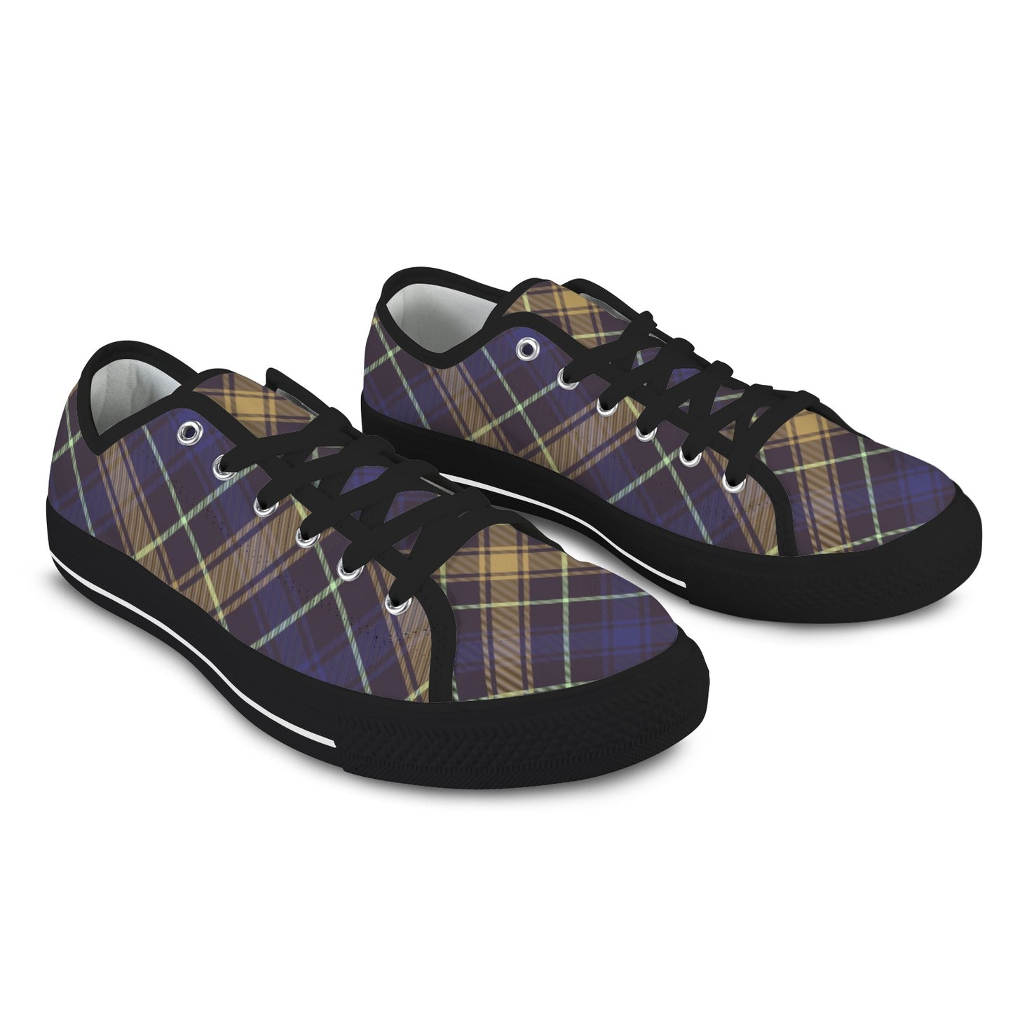 Dark Blue Plaid Low Top Women's Shoes