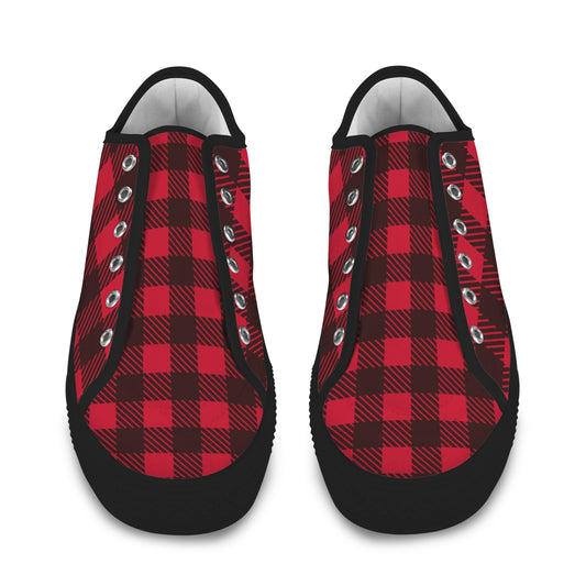 Red and Black Checkerboard Lumberjack Low Top Women's Shoes