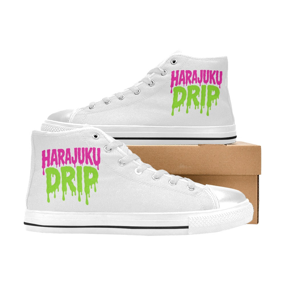 Harajuku Drip Neon Logo High Top Canvas Women's Shoes
