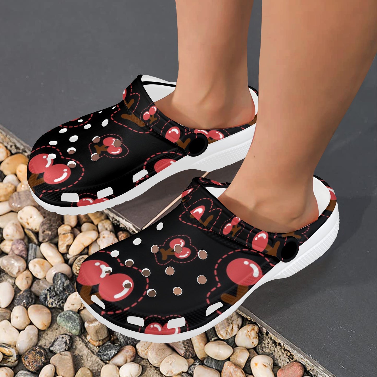 Black Cherry Print Adults Clogs