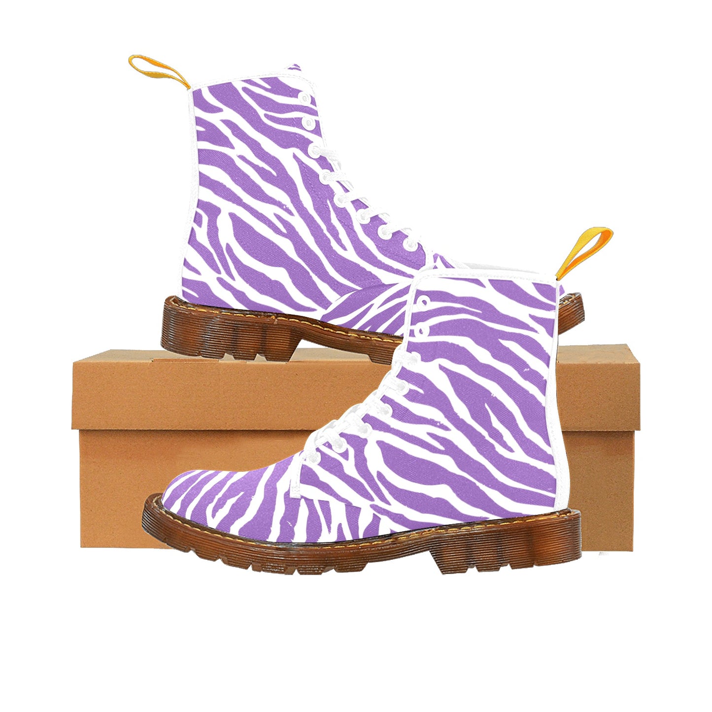 Purple Zebra Pattern Women's Lace Up Canvas Boots