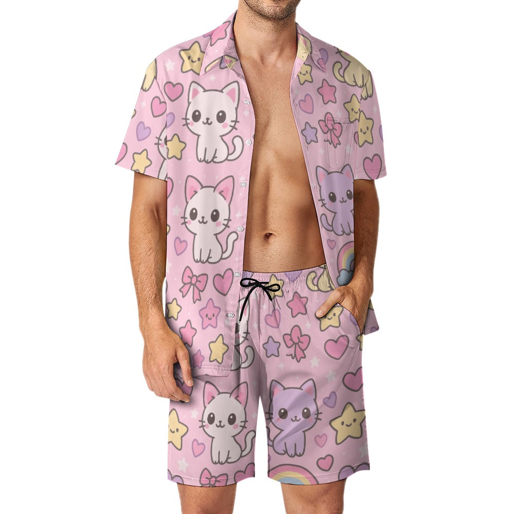 Harajuku Kawaii Cat Rainbow Leisure Beach Suit