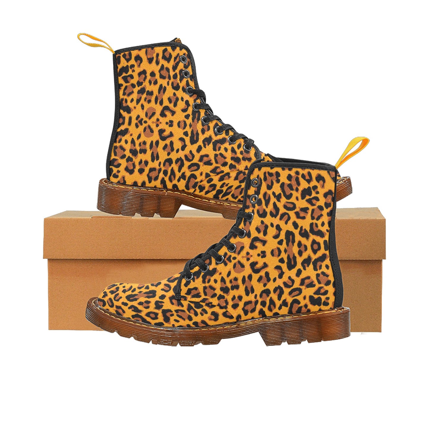 Orange Leopard Women's Lace Up Canvas Boots