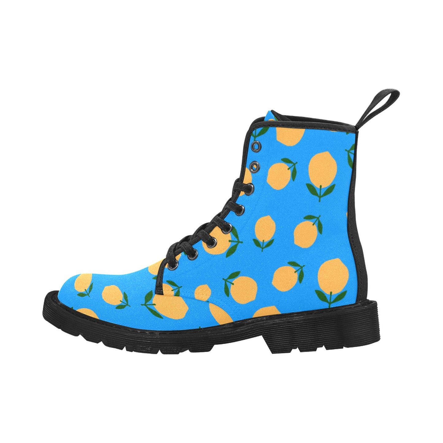 Yellow Fruit Blue Background Women's Lace Up Canvas Boots