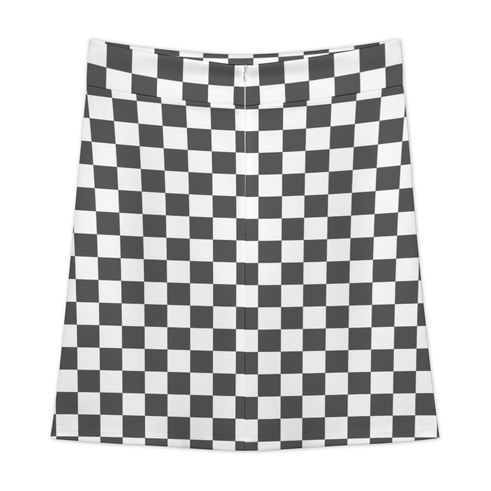 Gray White Checkerboard Zipper Skirt