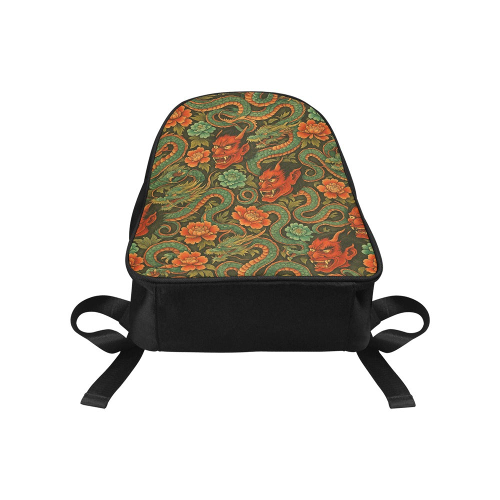 Red Dragon Devil Pattern Canvas Backpack