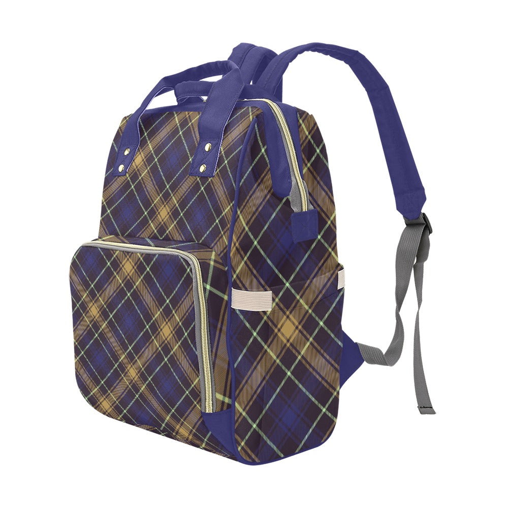 College Navy Blue Plaid Multi-Function Backpack