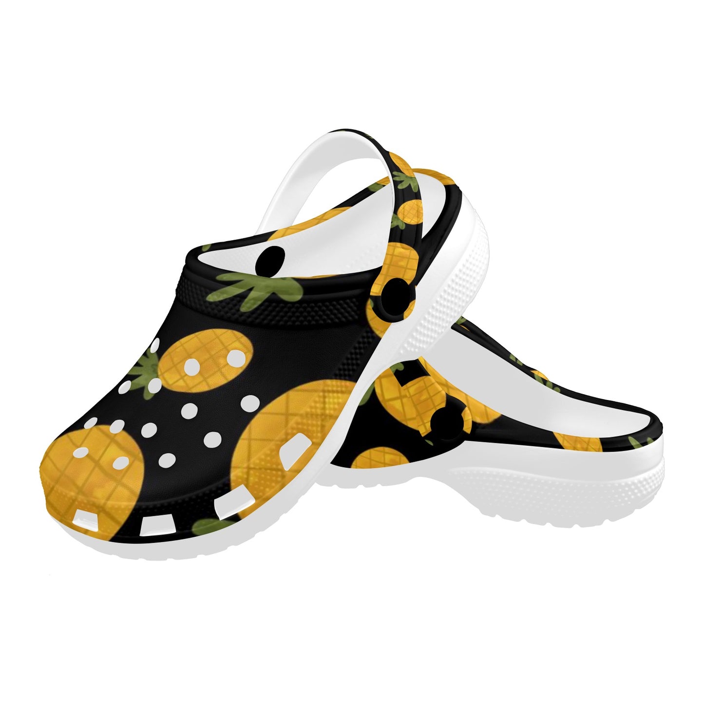 Black Pineapple Print Adults Clogs