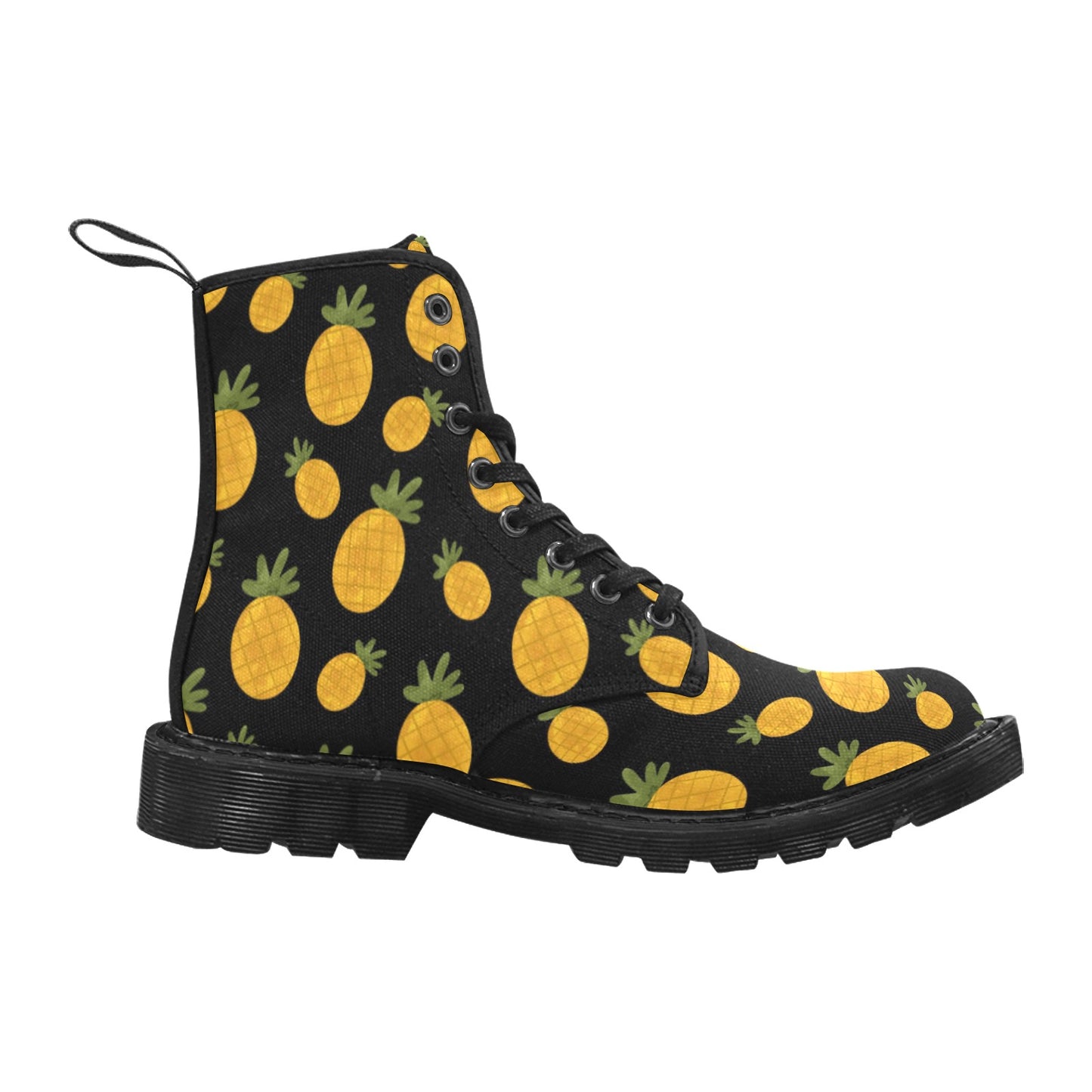 Pineapples on Black Background Women's Lace Up Canvas Boots