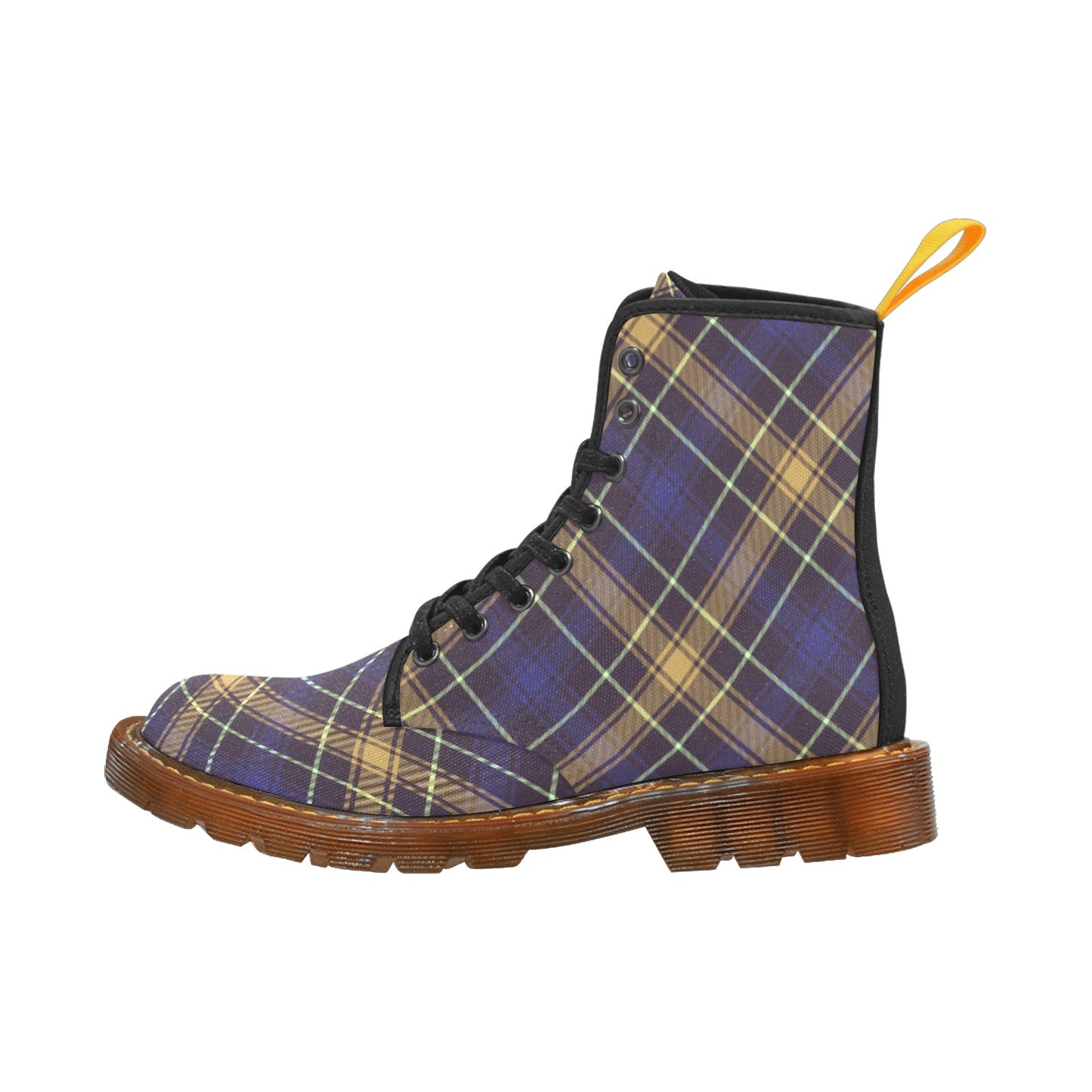 Dark Blue Plaid Women's Lace Up Canvas Boots