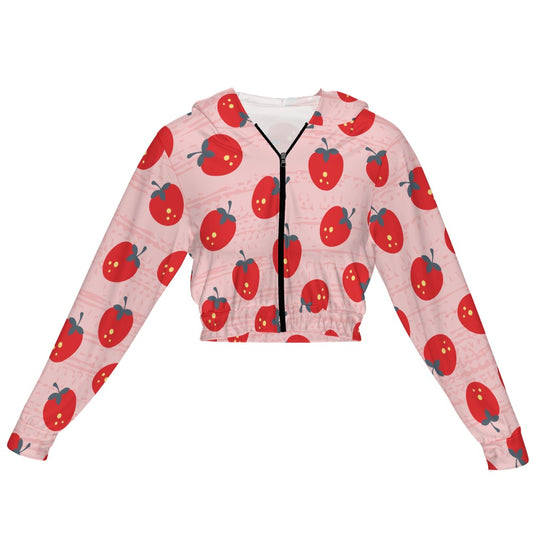 Red Fruit Pink Women's Chiffon Cropped Jacket Zipper Jacket