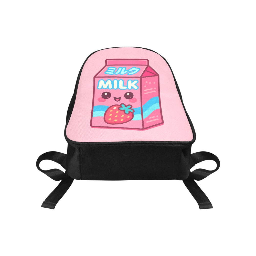 Pink Japanese Strawberry Milk Carton Kawaii Canvas Backpack