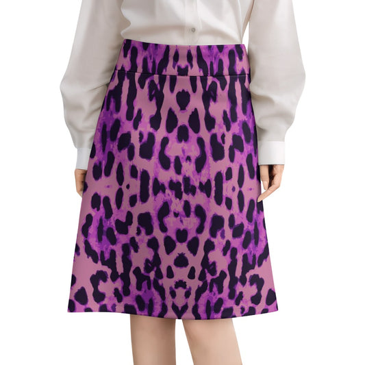 Purple Leopard Zipper Skirt Women's Short Dress