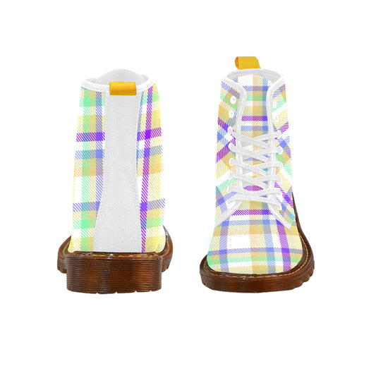 Pastel Colors Plaid Women's Lace Up Canvas Boots