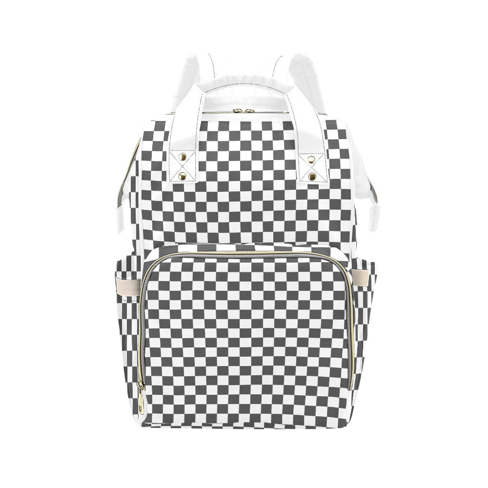 Gray White Checkerboard Multi-Function Backpack