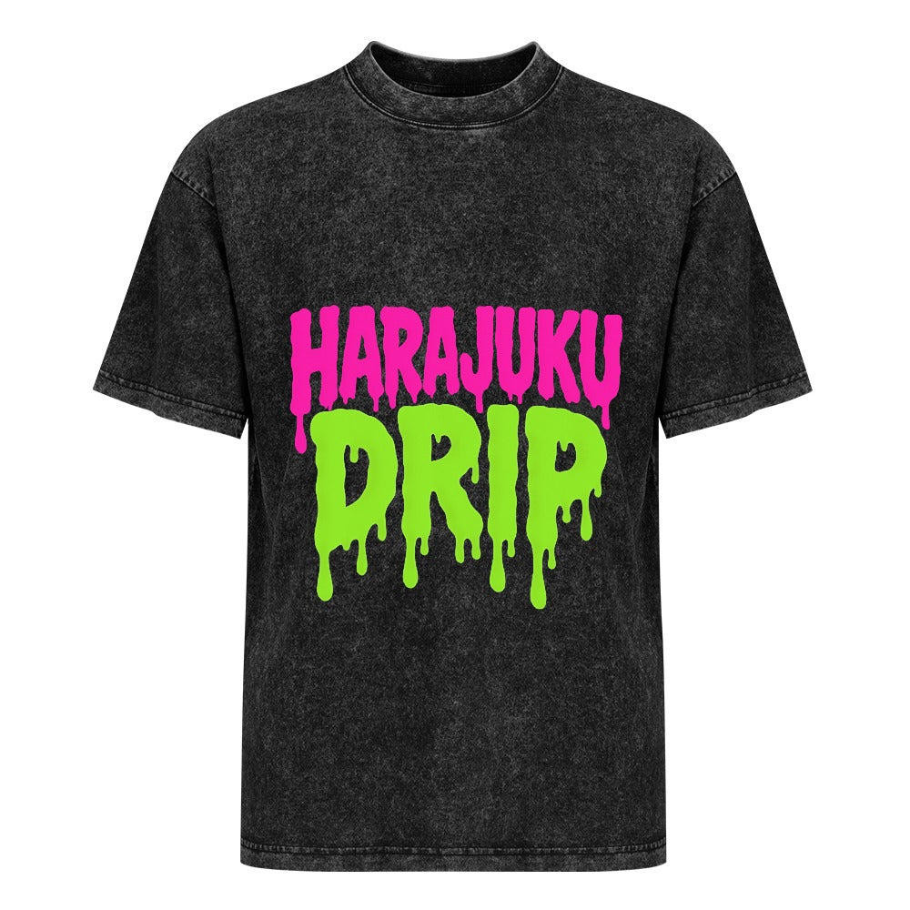 Harajuku Drip Vintage Wash Off Shoulder T-Shirt
