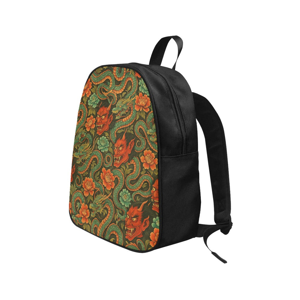 Red Dragon Devil Pattern Canvas Backpack