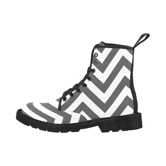 Dark Gray & White Zig Zag Women's Lace Up Canvas Boots