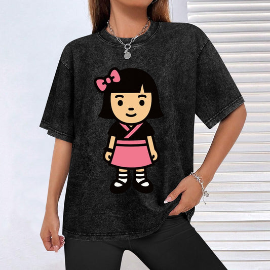 Kawaii Harajuku Girl Vintage Wash Off Shoulder T-Shirt