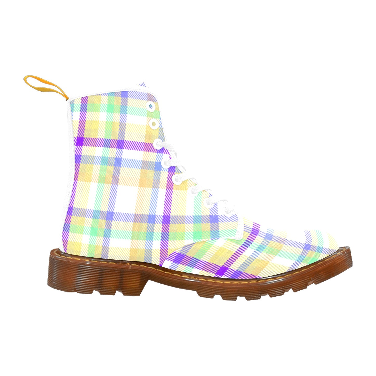 Pastel Colors Plaid Women's Lace Up Canvas Boots