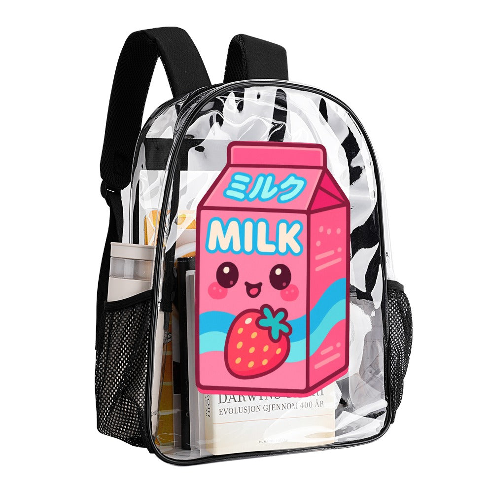 Kawaii Pink Strawberry Milk Transparent Backpack
