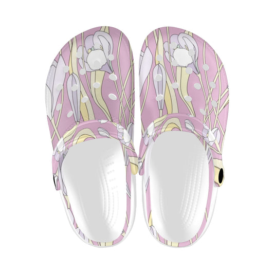 Pink Floral Pattern Print Adults Clogs
