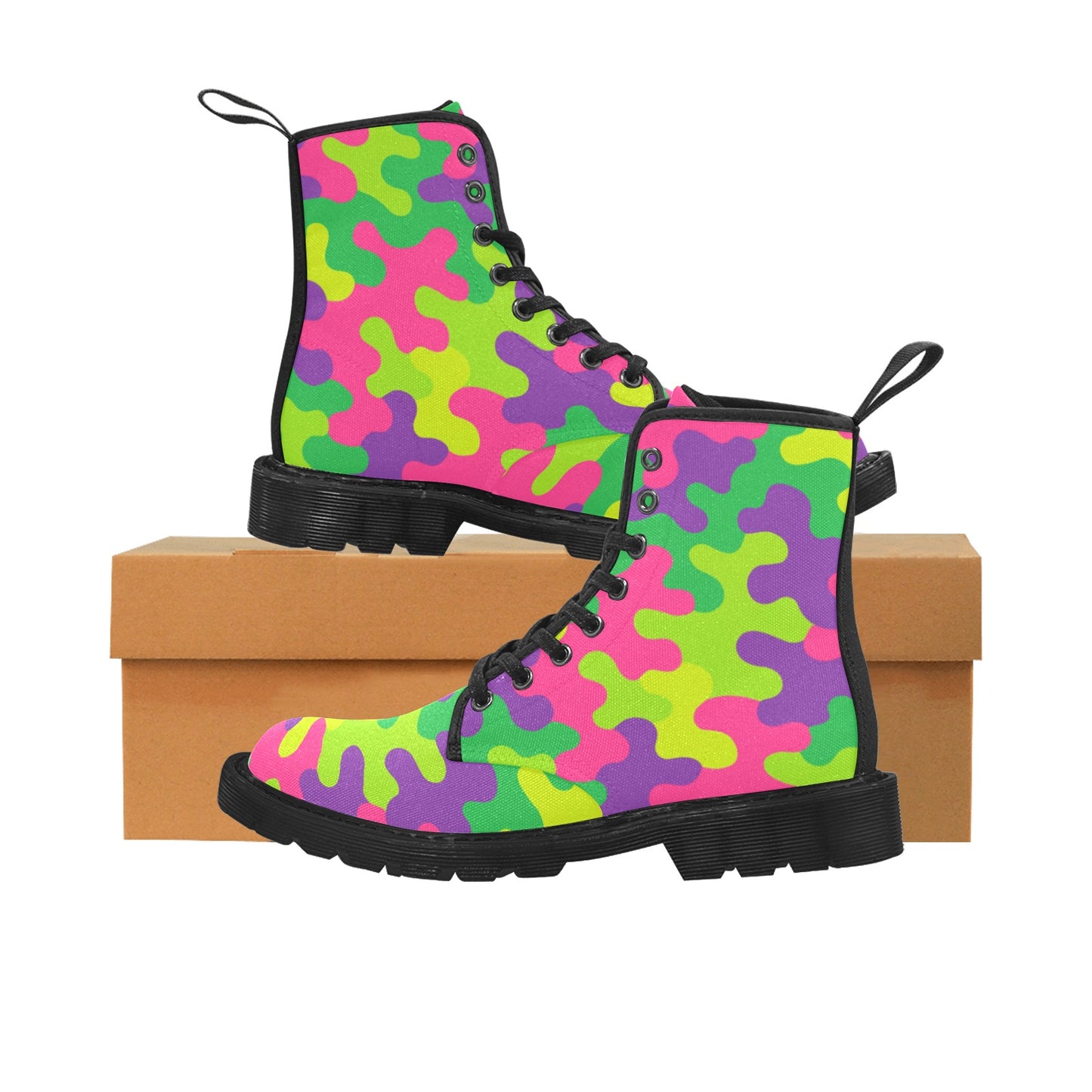 Men's Harajuku Rainbow Camo Lace Up Canvas Boots