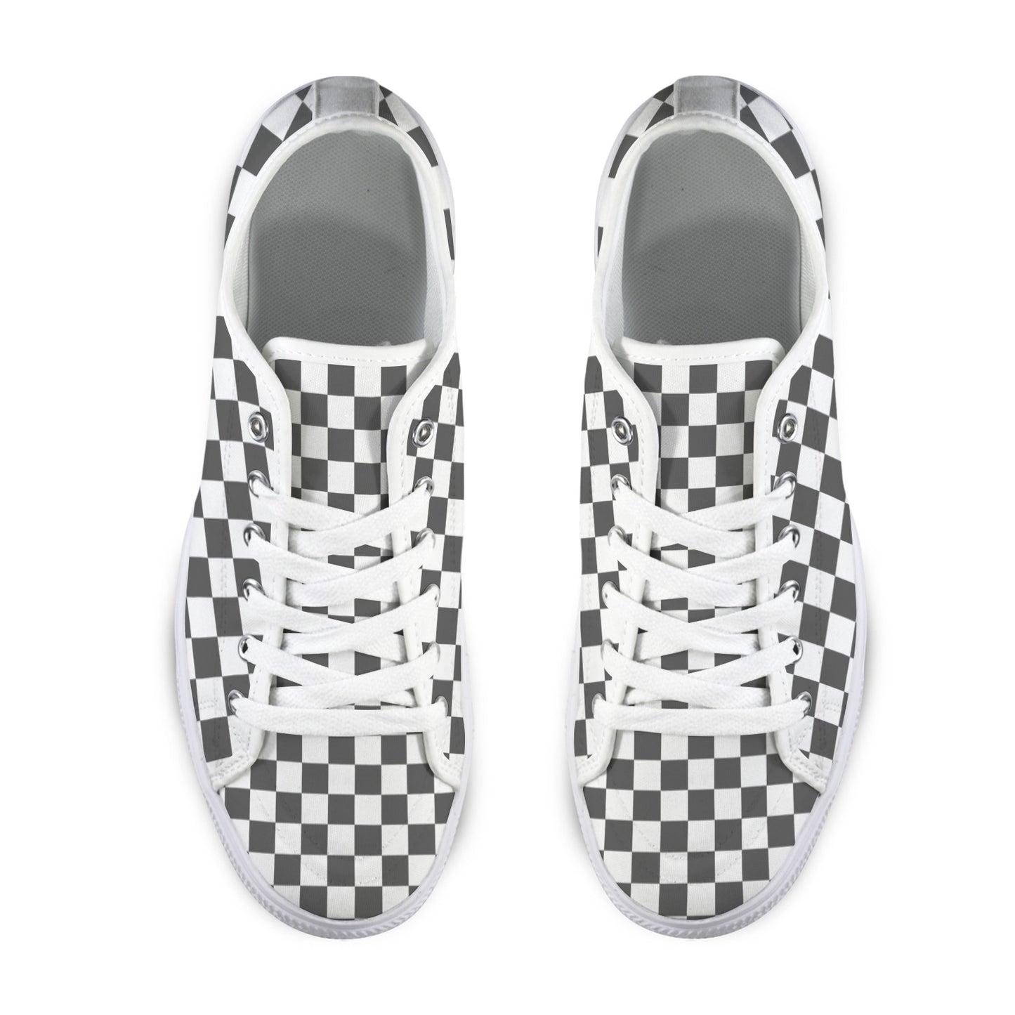 Dark Gray and White Checkerboard Low Top Women's Shoes