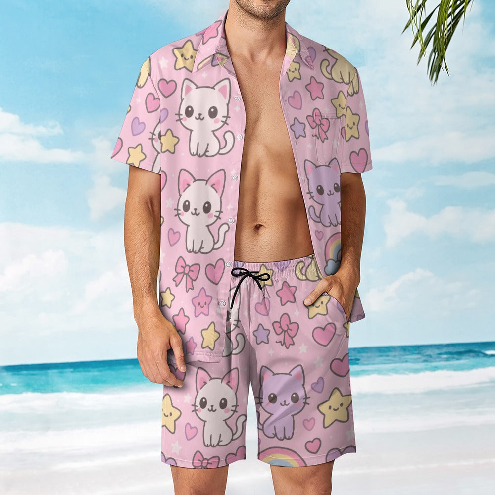 Harajuku Kawaii Cat Rainbow Leisure Beach Suit