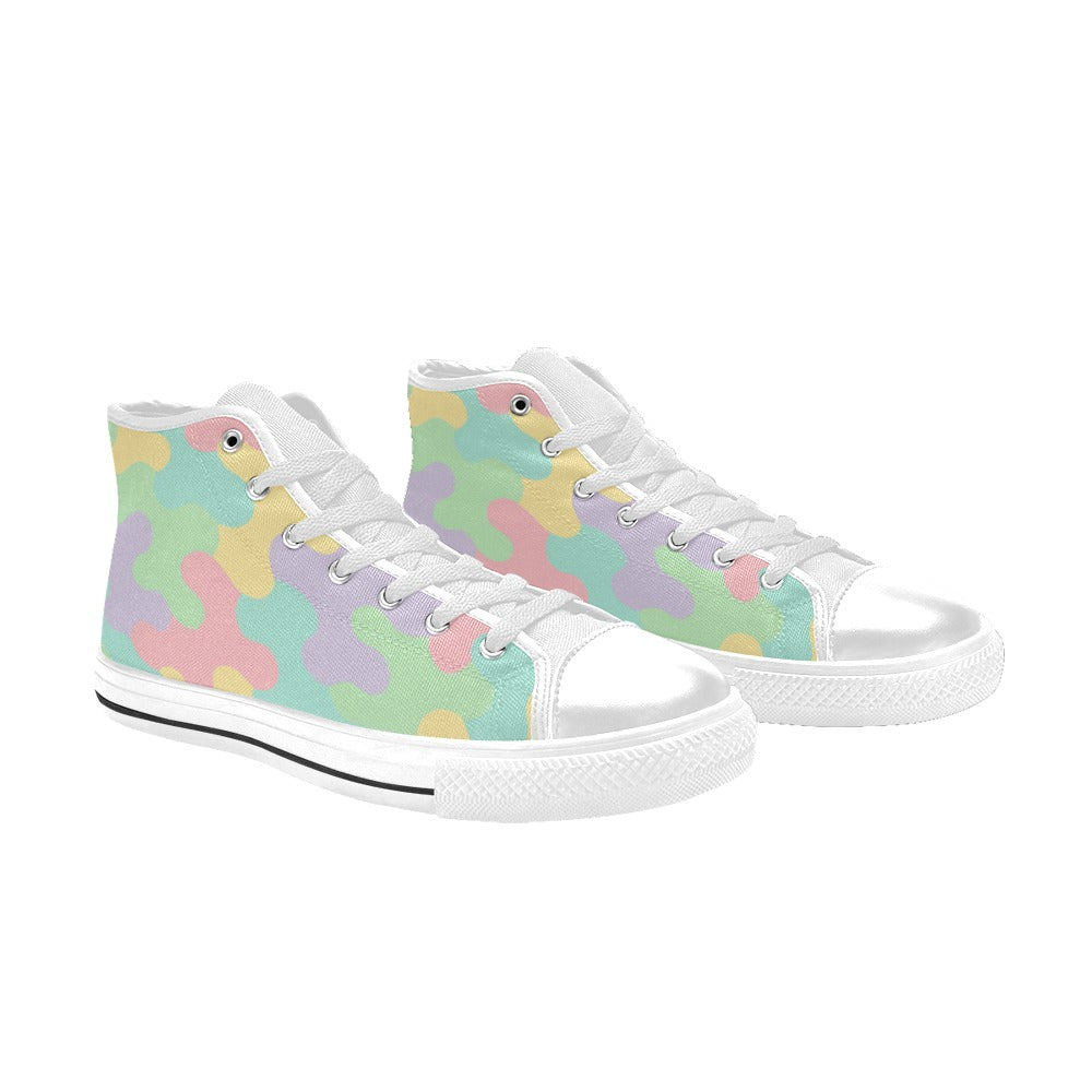 Harajuku Pastel Rainbow Camo High Top Canvas Men's Shoes