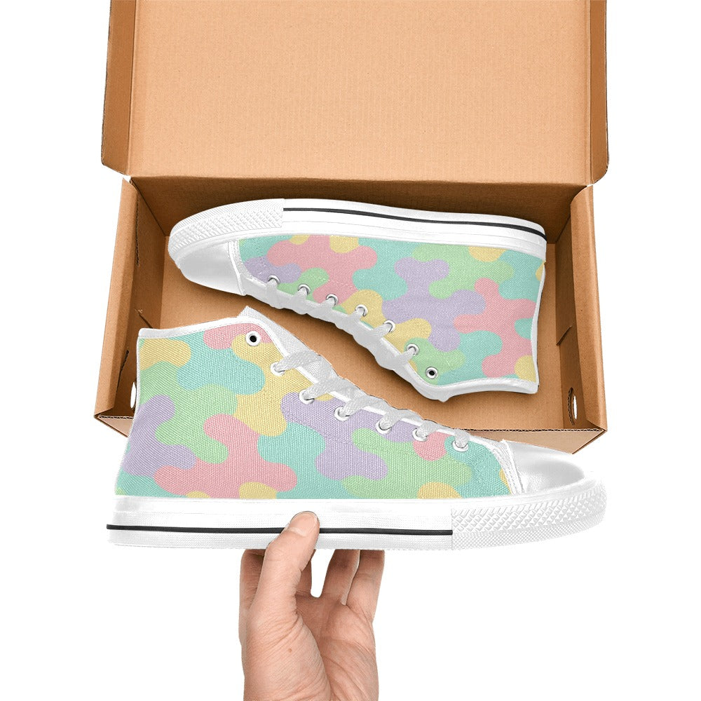 Harajuku Pastel Rainbow Camo High Top Canvas Men's Shoes