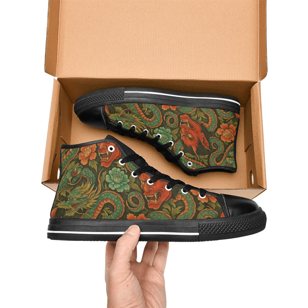 Red Dragon Devil Pattern High Top Canvas Men's Shoes
