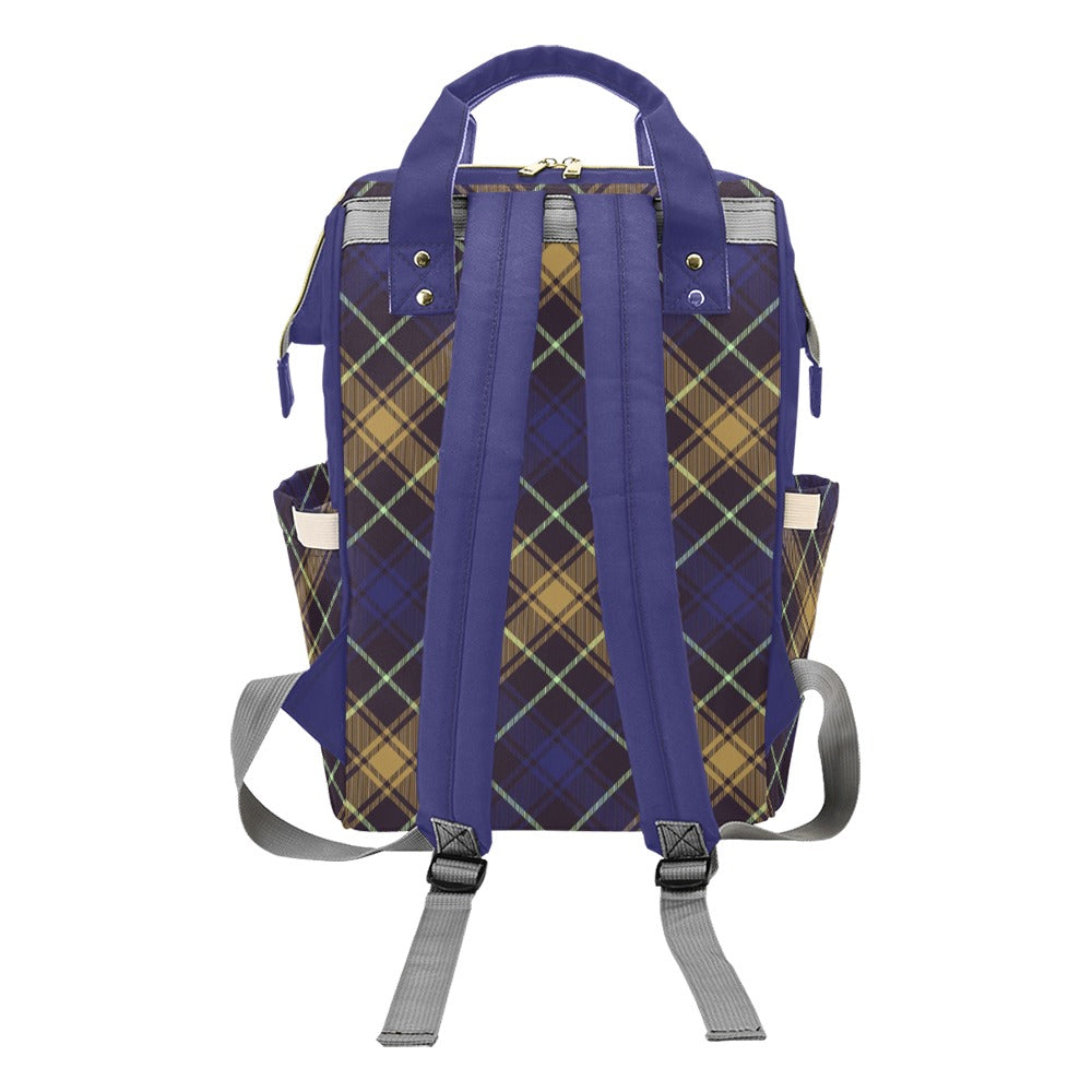College Navy Blue Plaid Multi-Function Backpack