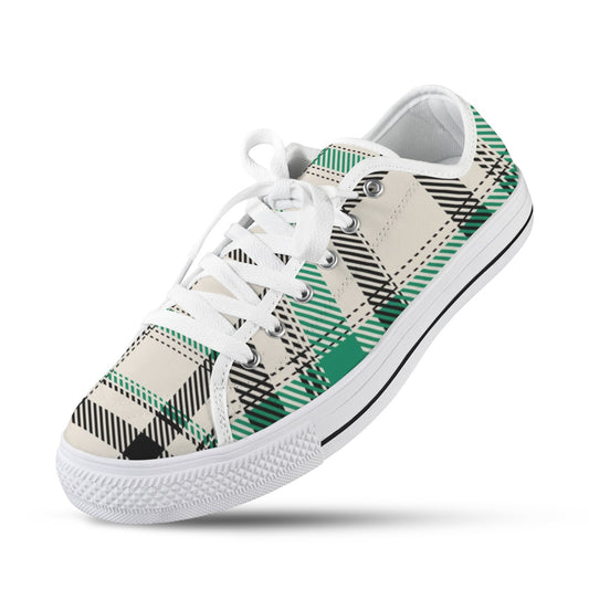 Green Plaid Low Top Women's Shoes