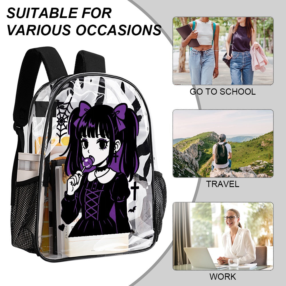 Goth Purple Lollipop Harajuku Girl Transparent Backpack 17 Inch