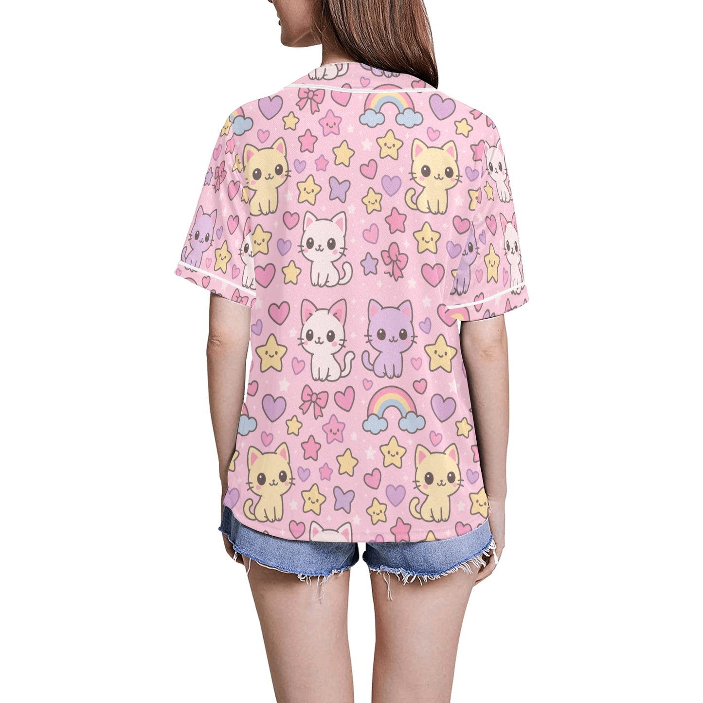 Harajuku Kawaii Cats Rainbows Stars Women's Jersey