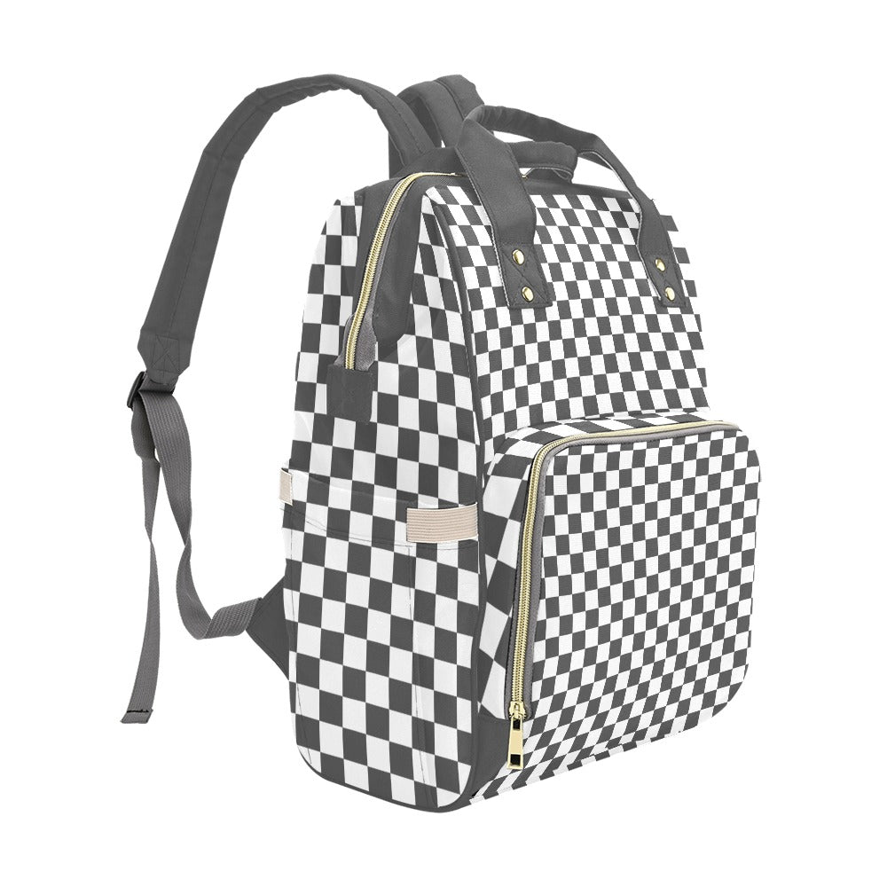 Gray White Checkerboard Multi-Function Backpack