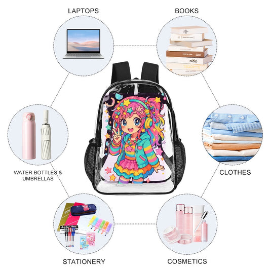 Harajuku Kawaii Anime Girl Transparent Backpack 17 Inch