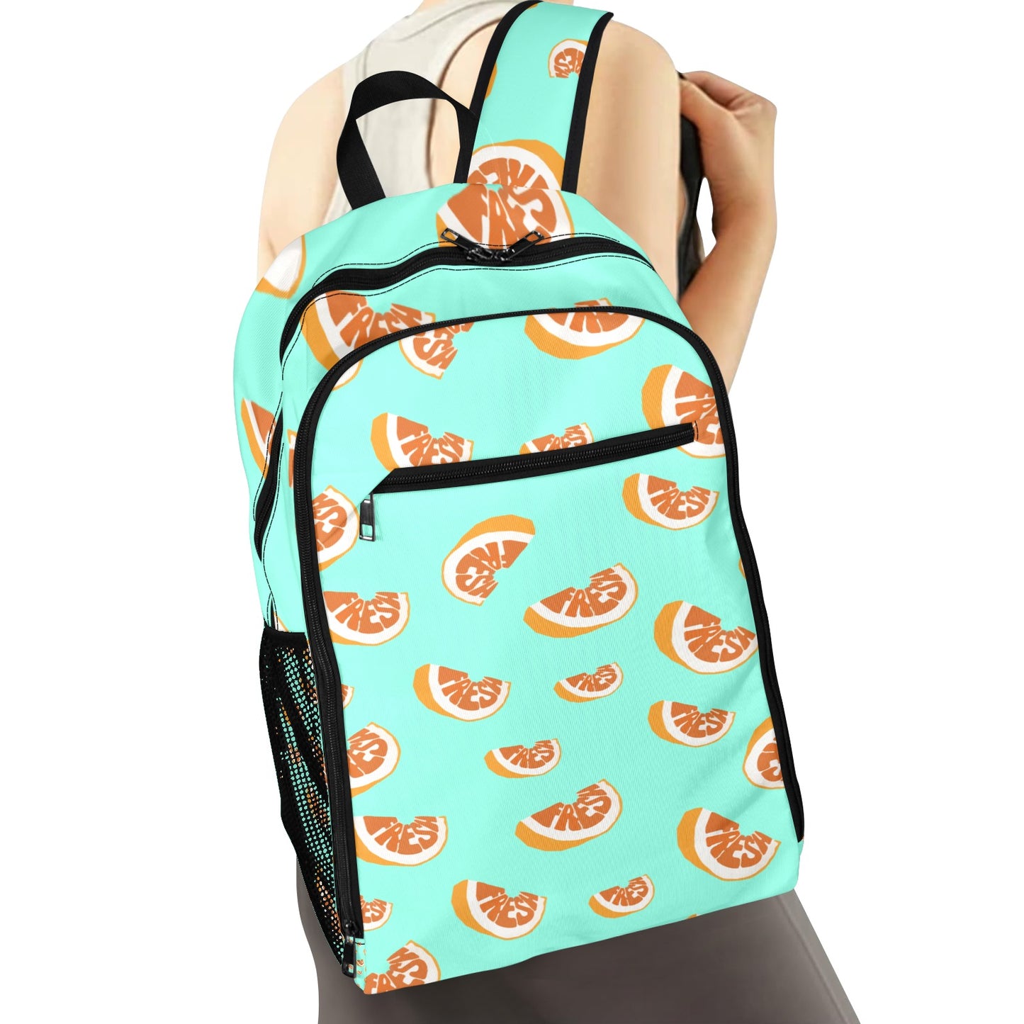 Grapefruit Pattern Sports Backpack - Aqua Blue