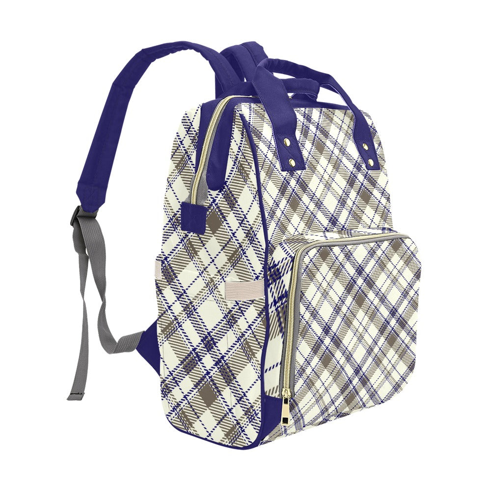 Plaid Blue Tan Multi-Function Backpack