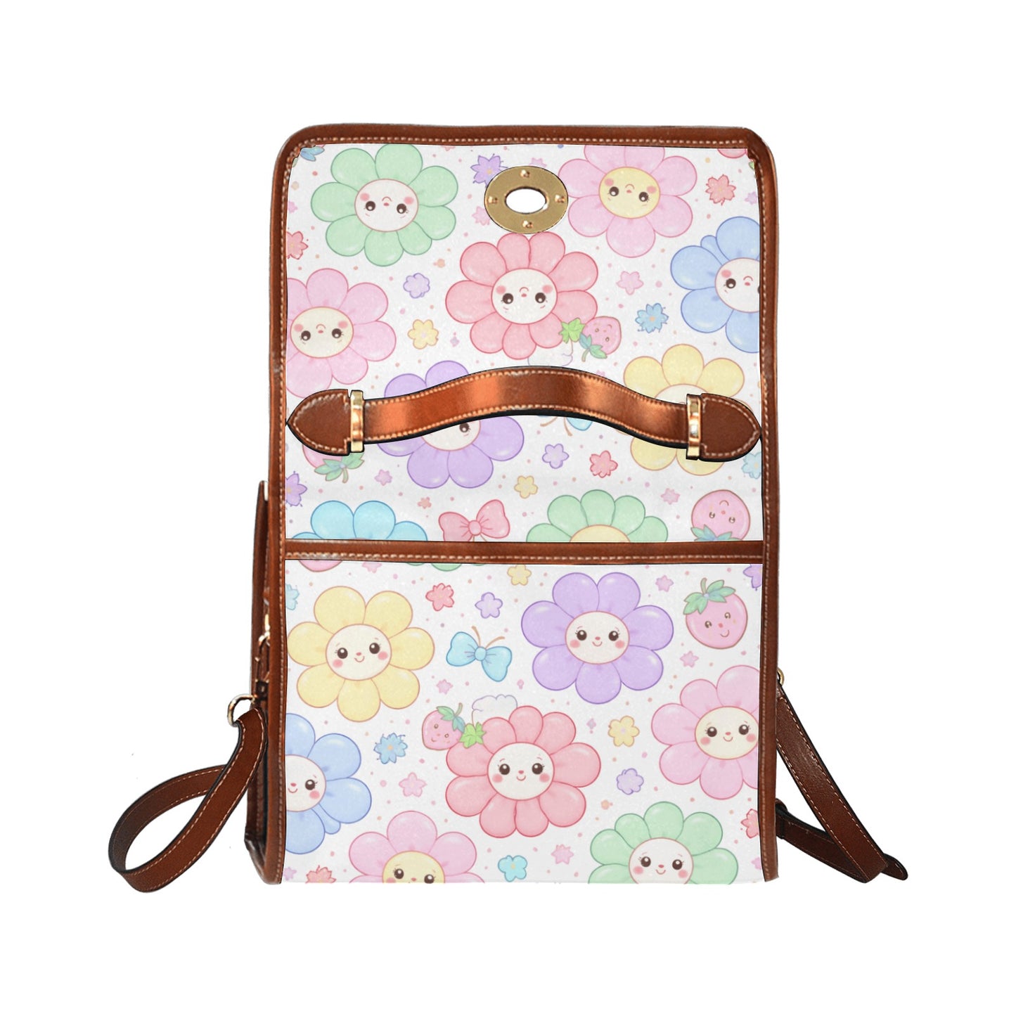 Pastel Harajuku Floral Pattern Waterproof Canvas Bag - Brown