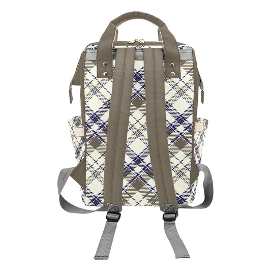 Plaid Blue Tan Multi-Function Backpack
