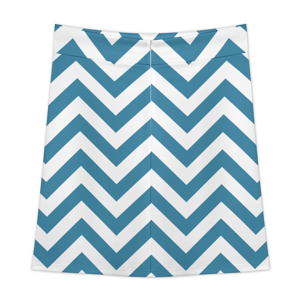Blue White Zig Zag Zipper Skirt